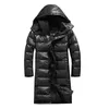 DHfinery mens winter down jacket long design 80% white duck down coat Large hooded jacket at minus 30 degrees W5561