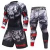 العلامة التجارية الجديدة الرجال رياضية 3d يطبع ضيق الجلد ضغط الرياضة البدلة الرجال mma rashguard body بناء الأعلى اللياقة البدنية الرياضية مجموعة