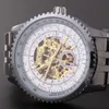Nieuwe Jaragar Relojes Horloges Top Merk Mens Klassieke Roestvrij staal Zelfwind Skelet Mechanisch Horloge Mode Kruis Horloge