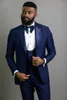 Красивый синий Groom Tuxedos Пик нагрудные Slim Fit Groomsmen Свадебное платье Отлично Человек куртка Blazer 3 шт Костюм (куртка + брюки + жилет + галстук) 65