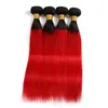 Péruvien 100% Extensions de Cheveux Humains Raides 1B/Rouge Deux Tons Couleur 1B Rouge 12-26 pouces 3 Faisceaux Raides