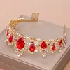 New Bridal Crown Green Blue Red Crystal Tiara for Wedding Hair Accessories Bride Headpiece Women Hair Jewelry