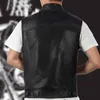 2019 homens colete de couro do plutônio preto moto motociclista hip hop punk bombardeiro colete masculino primavera gola sem mangas jaqueta 5xl