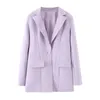 Conjunto de tres piezas Mujeres Sólido Púrpura Tops y pantalones cortos Casual Traje Blazer Abrigo Otoño Invierno Oficina Lady 210427