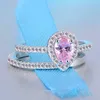 Vecalon 2019 mode mignon femme blanc rose bague en diamant ensemble Vintage 925 bagues de fiançailles en argent pour les femmes diamant bague de mariée269D