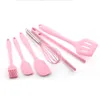 6pcs Food Grade Silicone Cooking Tool Non-stick Kitchenware Durable Cooking Utensils Kitchen Baking Tools Spatula Egg Beaters Food Clip Pink