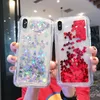 Luxury Glitter Flytande Quicksand Love Sequins Telefonväska TPU Soft Edge Anti-Fall Back Cover Fodral för iPhone 11Promax och Samsung S20 +