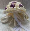Elfenben Silk Satin Rose Wedding Flower Buquets Multi Purple Royal Blue Bridal Wedding Flowers for Bridesmaid Diamond Pearls Crystal291V