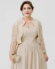 Plus Size Ankle Length Champagne Chiffon Mother of the Bride Dresses With Long Sleeves Lace Jackets Wedding Guest Dress