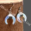 10Pairs Natural Crystal Quartz Obsidian Semi-precious Stone Ox Horn Charm Jewelry Earrings Amethyst Crescent Dangle Earrings 12 Color Choice