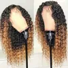 1b / 27 djupa del 13 * 6 Ombre Brasilian Curly Lace Front Human Hair Wigs Preplucked Natural Hairline Remy Hace Lace Paryk för kvinnor