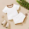 Barn baby shorts kostymer 6 färger solid t-shirt barn toppar barn designer kläder tjejer toddler boy splice outfits spädbarn casual kläder