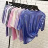 Vente en gros de mode décontracté t-shirt été vente chaude femmes blouses lumineuses dame belle belle hauts t-shirt