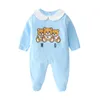 Noworodek Onesies 2 sztuk Zestaw Z Cap Bawełniany Niedźwiedź Drukowane Kombinezon Jednoczęściowy Onesies Kombinezony Toddler Infant Designer Designer Odzież (0-18m)