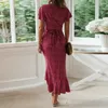 Aachoae Summer Beach Dress Women Ploral Print Long Bohemian Dress Fress Short Sleeve Boho Style Maxi Dressile Ruffles Sundress Vestidos 210401