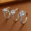 Classic Six-Garra Diamante Anéis Prata Banhado Casal Mulheres Casamento Conjuntos de Casamento Jóias Amantes para Mulheres Bijoux