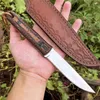 Coltello dritto da sopravvivenza D2 Lama Drop Point con lucidatura a specchio Full Tang G10 Coltelli a lame fisse con fodero in pelle