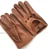 Fashion-Men's Fall and Winter Genuine Leather Gloves New Fashion Brand Brown Warm Driving Unlined Gloves Goatskin Mittens