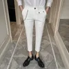 2020 Chain Decoration Mens Slim Fit Business Dress Casual Suit Pants Ankellängd Formell bröllopsbyxor Pantalon Costume1186G