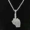 Fashion-and pendant necklaces for men luxury designer mens bling diamond middle finger pendants gold silver rhinestone necklace jewelry