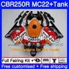 Injection + Réservoir Pour HONDA CBR 250RR CBR250RR 90 91 92 93 94 263HM.3 MC22 CBR 250 CBR250 RR 1990 1991 1992 1993 1994 stock Carénage rouge foncé