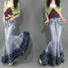 Gonna lunga in denim a vita alta Jeans con nappe sfumate a vita alta Tromba Cool Fish Tail Mermaid Maxi gonne bohemien B268 C19041601