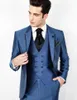 Shinny Blue Groom Tuxedos Notch Revers Groomsmen Trouwjurk Mode Man Jas Blazer Diner 3 Stuk Suit (jas + Broek + Vest + Tie) 88