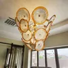 Lamp Foyer Chandeliers Gold Custom Made 36 Inches Plate Lights Murano Glass Chandelier Hanging Lamps Art Decor LED Chain Pendant Light