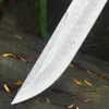 Damaskus fast bladkniv VG10-Damascus Stål Drop Point Blades Full Tang Ebony Hantera raka knivar med lädermantel