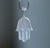 2017 Hip Hop Bling Blong Blong Blong Challe 24 femmes Men Couple d'or Color argenté glacé Iced Out Hamsa Hand Pendant Collier avec CZ248H