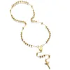 Collier pendentif chapelet croix en or 18 carats, perles de jésus, collier Hip Hop