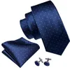 Snabb leverans Blå Mens Slipsar Handkerchief Manschettknappar Ny design Fashion Silk Gul Dot Neck Slipsar för Mens Busines N-5095