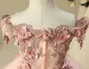 빈티지 핑크 어깨 꽃 소녀 드레스 레이스 Appiques 비즈 비즈 유아 작은 꼬마 도깨비 드레스 프린세스 첫 성찬 드레스