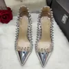 Mode d'été femmes pompes argent brevet pointes stiletto bout pointu mariée chaussures de mariage talons hauts réel po 12 cm 10 cm 8 cm marque