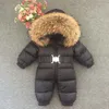 1 ~ 5 anos russo recém-nascido Bebés Meninas de Inverno Raccon pele real para baixo Romper Meninos Onesie Bebe Snowsuit Skisuit Crianças Catsuit
