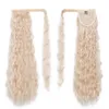 Lang krullend golvend paardenstaart synthetisch haarstukje wrap op clip hair extensions ombre bruin paardenstaart blond nephaar 22 inch8299476