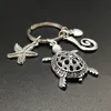 Antique Key Keychain Holder Sea Animal Keyrings Starfish Turtle Shell Silver Charms Car Key Chain Rings Jewelry Fashion Promotion Favor Gift