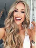 Golden Roots Full Blonde Ombre Body Wave Wigs Hair Glueless Synthetic Lace Front Wig For Women Heat Resistant Fiber FZP144