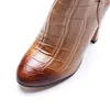 Gorąca Sprzedaż - Nowe Buty Mody Wskazane Toe Chunky Heel Brown Kamień Wzór Wysokie Obcasy Zimowe Kobiety Kolean High Boots Roman Women Shoes