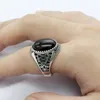 925 Sterling Silver Vintage Men Ring with Black Agate Stone Ring Double Swords Thai Silver Style for ManTurkish Handmade Jewelry3034