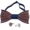 1set Wooden Tie Pocket Square Cufflink Wood Bow Tie Men Accessories Wedding Fashion Wooden Bow Ties Set6422177343N