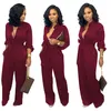 Jumpsuits European Spring and Autumn Fashion Belt Pocket Solid Color High Collar Long Sleeve Jumpsuit Support Mixed Batch