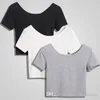2020 Fashion Women Scoop Neck Crop Tops Short Sleeve Bare Midriff Casual Blouse T-Shirt Loose Cotton T Shirt Women Top