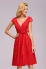 Korte bedekte mouwen Kant Cocktail Party Jurken Sexy V-hals Sash Kerstmis Formele avondkleding Prom Dress CPS1148