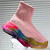 rainbow bottom women triples fashion socks boots slip on design female casual ankle boots autumn loafers shoes pink yellow blue shoes