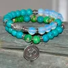 SN0182 Conjunto de 2 Buddha Pulseira Verde Jasper Turquoise Opalite tibetano pulseira mala contas OM pulseira de yoga para homens e mulheres