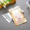 100pcs aluminum foil clear and gold packaging zip lock bags resealable retail dry food packing pouches flat bottom zipper coffee bag