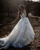 Берта Летнее Бого A-Line Свадебное платье Иллюзия Лиф 3D-цветочные аппликации Пляж Beach Bridal Plasss Backbloe Deep V-образным вырезом Робин De Mariee