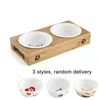 Techome Limited Sales Cat Dog Pet Stainless Steel/ceramic Feeding And Drinking Bowls Combination With Bamboo Frame For Dogs Cats C19021302