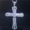 Hohle große Kreuz Anhänger Halskette 925 Sterling Silber Pave 5A Cz Stein Langer Kreuz Anhänger für Frauen Männer Party Hochzeit Schmuck